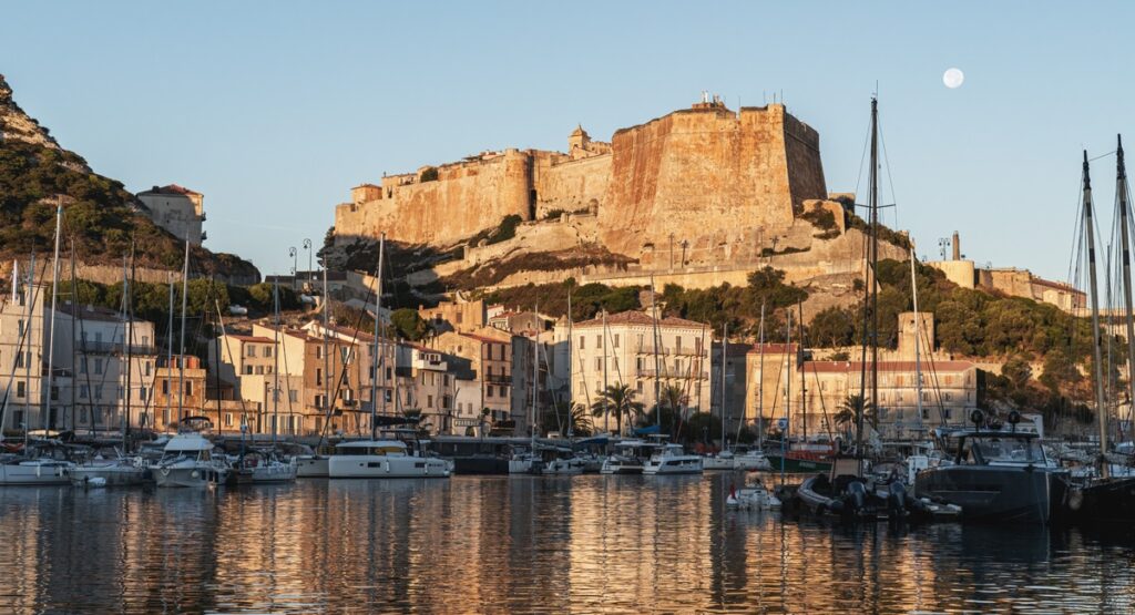 View of the port of Bonifacio from the water.