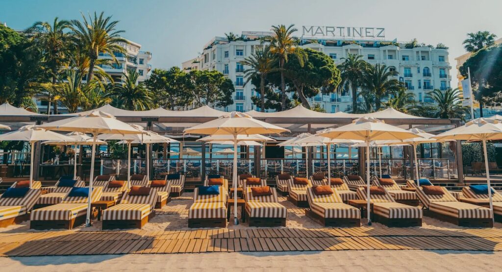Beachfront view of the Hotel Martinez in Cannes.