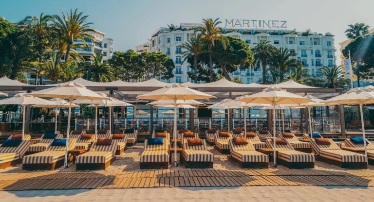 Beachfront view of the Hotel Martinez in Cannes.