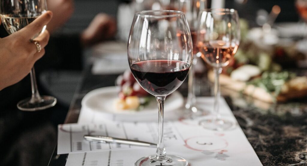 Glasses of wine on table for wine tasting.