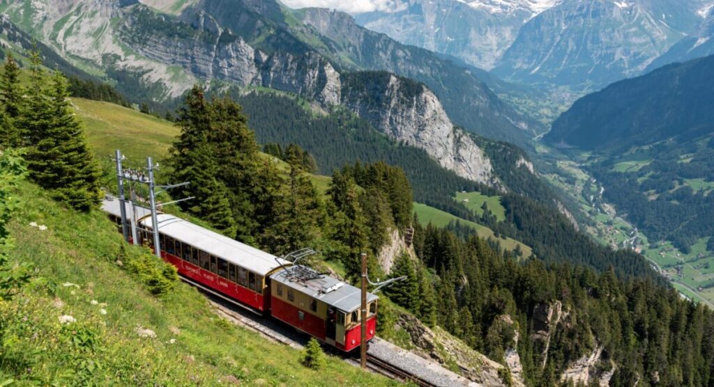 Traditional train in the Alps.