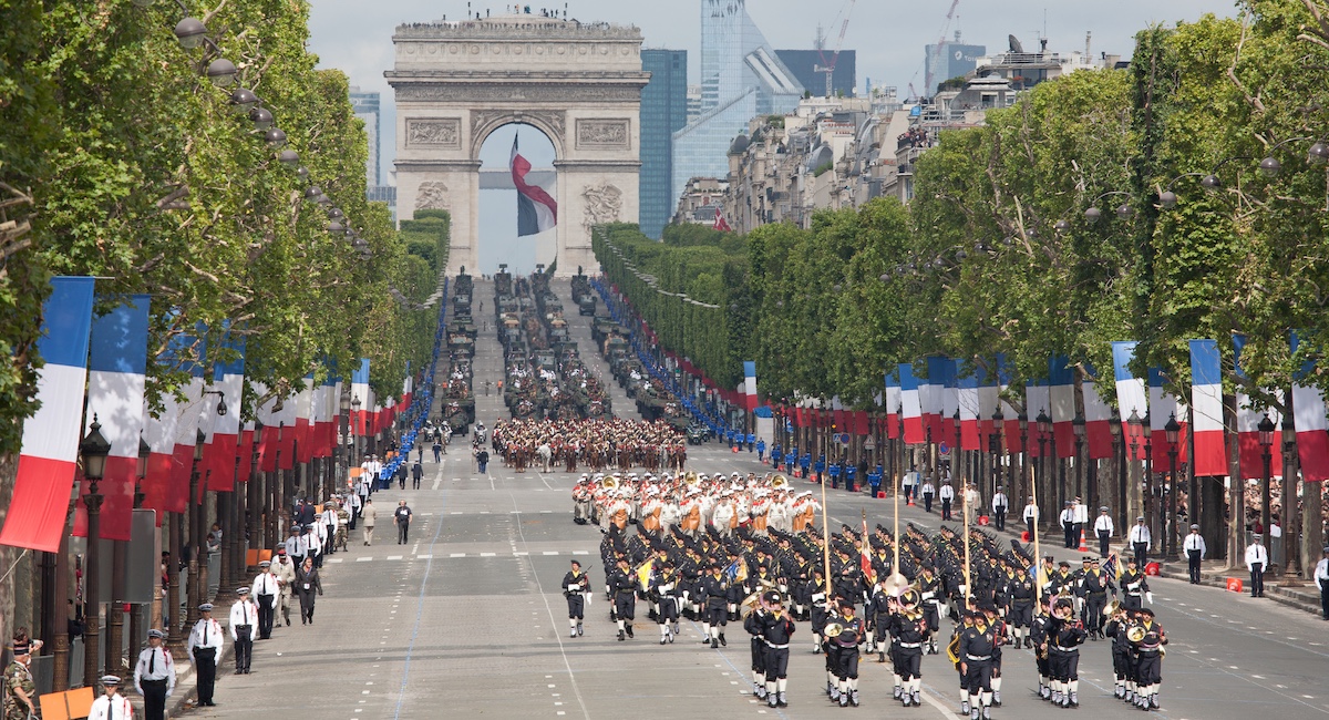 Soldiers from the French Foreign Legion march during the annual military parade in honor of the Bastille Day.