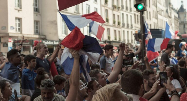 french flags in a crowd