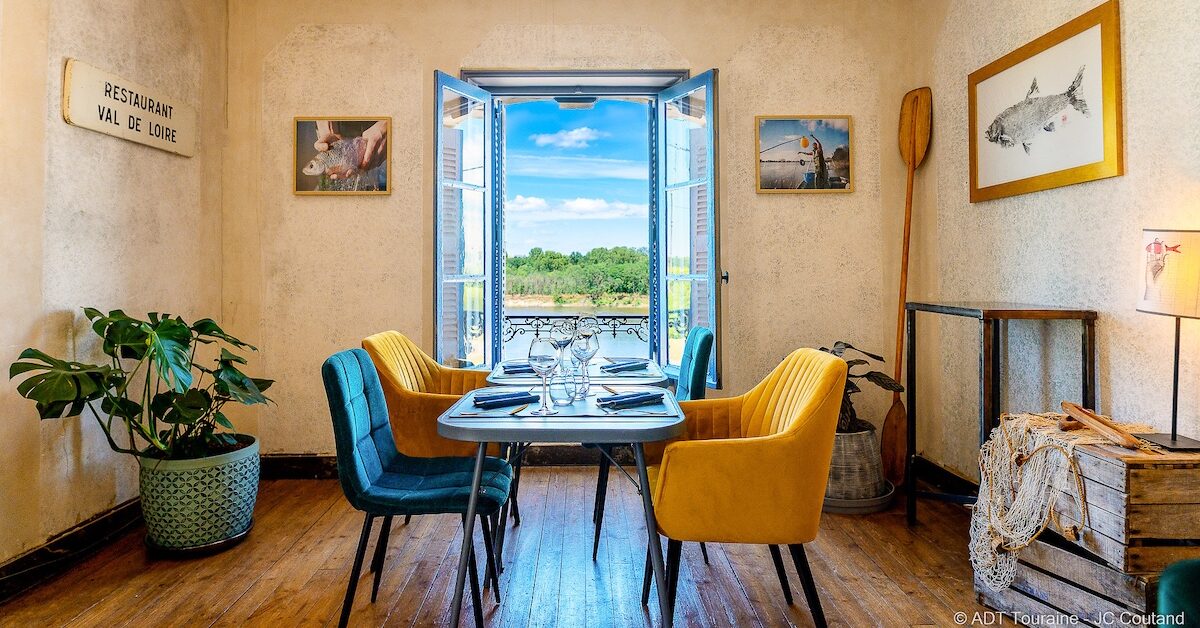 Restaurant interior with river views