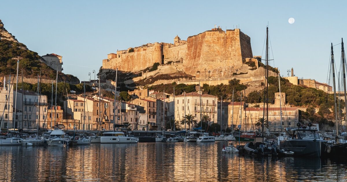 View of the port of Bonifacio from the water.