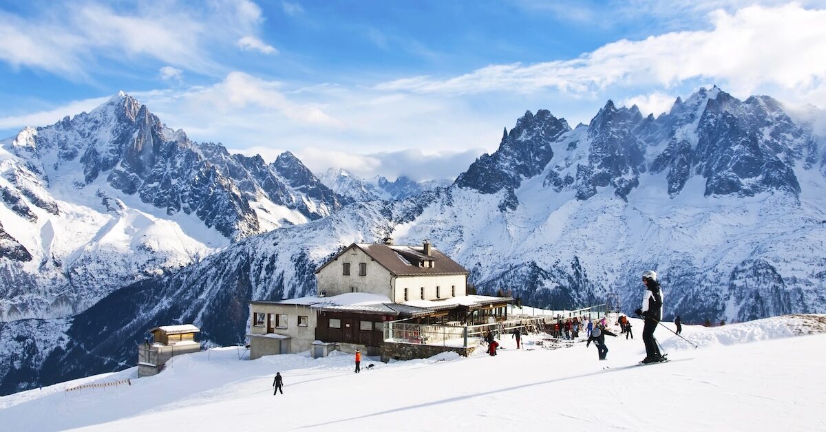 Skiing in French Alps near Chamonix Mont Blanc