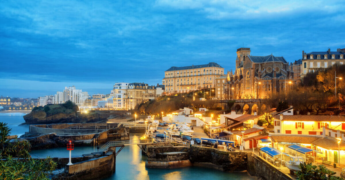 Biarritz Old Town in the night.