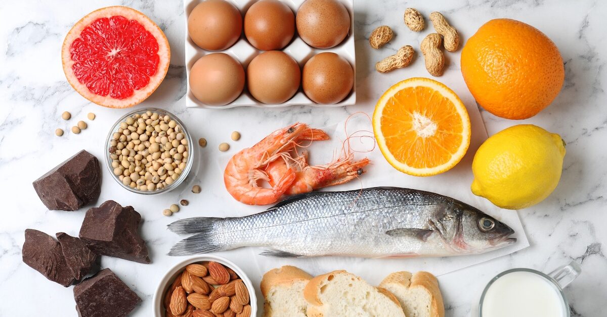 Assortment of ingredients on marble counter