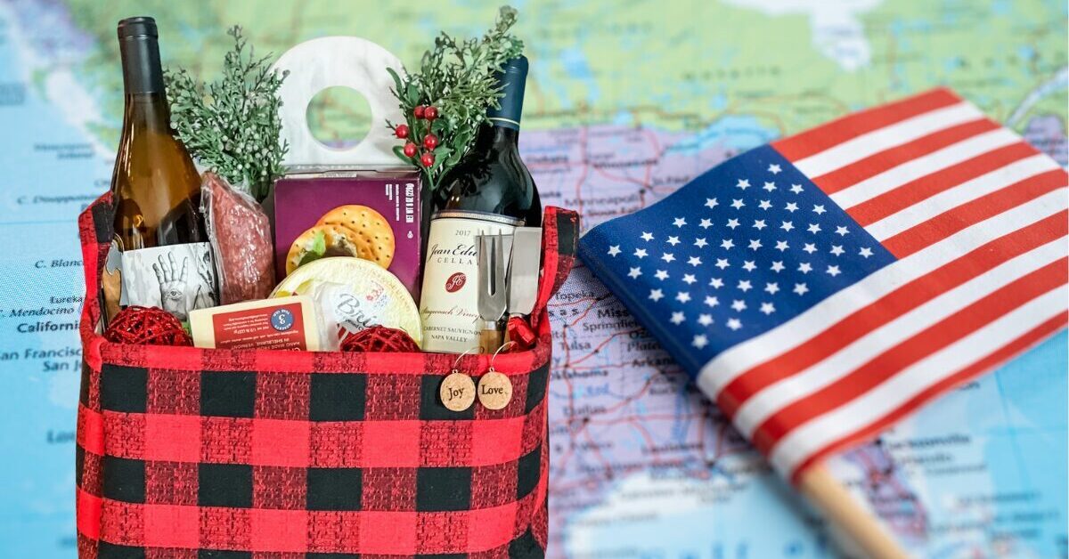 French food products beside American flag