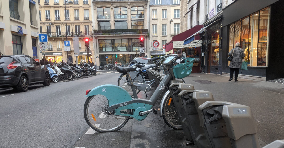 A motorcycle parked on a city street