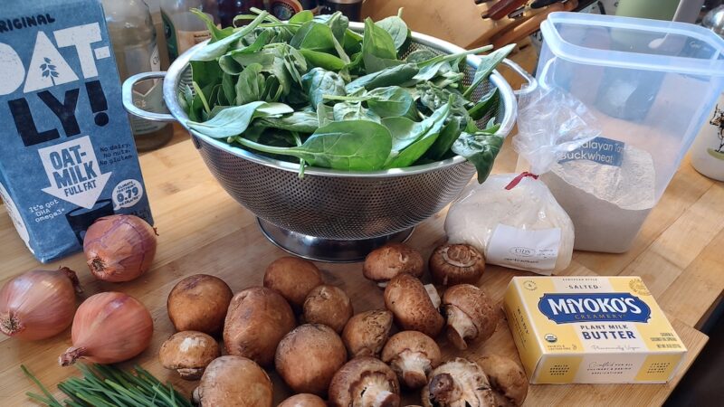 Ingredients for spinach mushroom galette