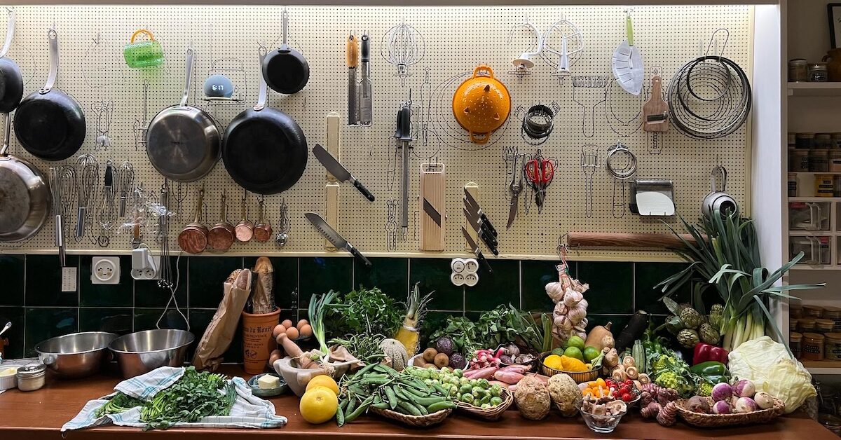 The pegboard kitchen at Julia Child's house
