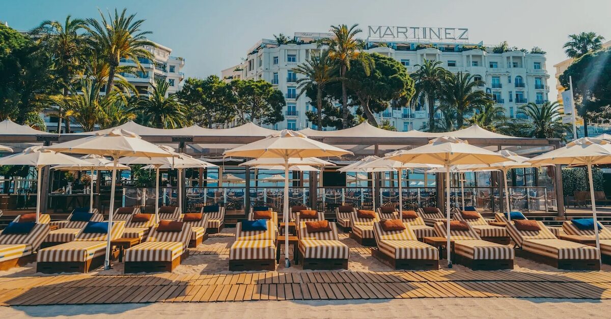 Beachfront view of the Hotel Martinez in Cannes.