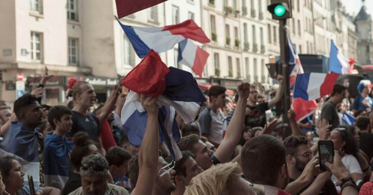 french flags in a crowd