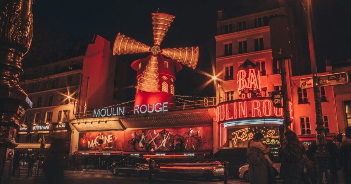 Exterior of the Moulin Rouge in Paris.