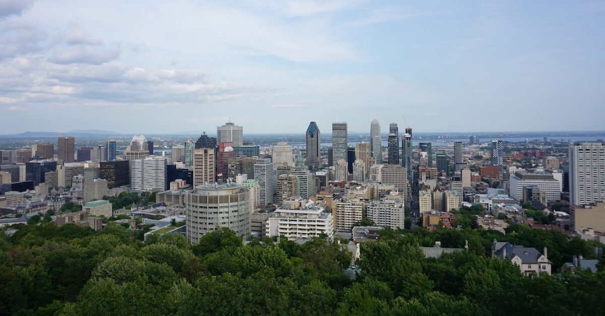 A view of Mount Royal with tall buildings in the background