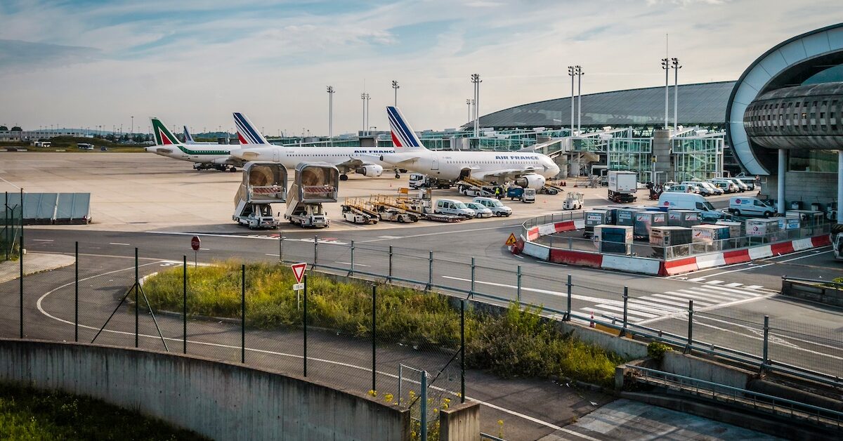 Charles de Gaulle International airport, Paris - A view of the terminal and aircrafts on the tarmac.