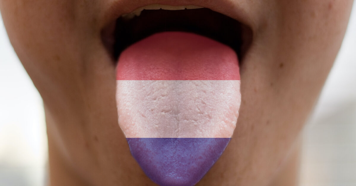 Tongue with the flag of France, translating illustration