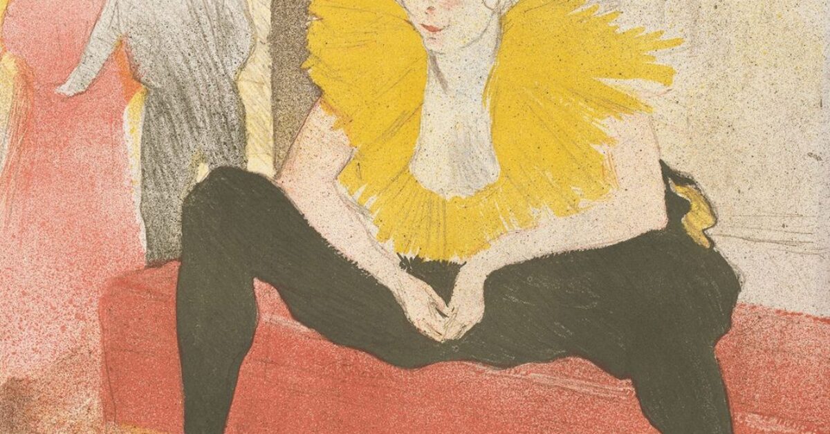 The Seated Clowness, by Henri de Toulouse-Lautrec, French Post-Impressionist, 1896, lithograph. Cha-u-Kao performed as an openly lesbian clown and dancer in Paris cabarets and the Moulin Rouge in the