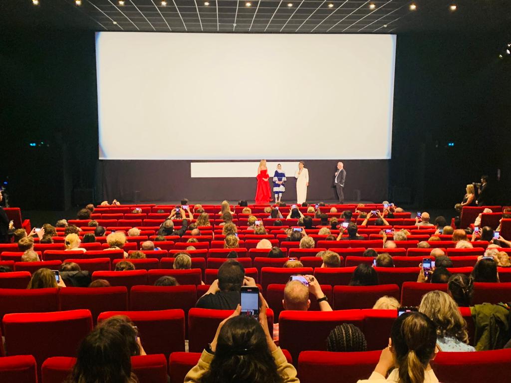 Premiere of Bread And Roses directed by Sahra Mani and produced by Jennifer Lawrence. From left to right: Jennifer Lawrence (producer), Dr. Zahra Mohammadi (very active in the documentary), Sahra Mani (director), Thierry Frémaux (director of the Cannes Film Festival).