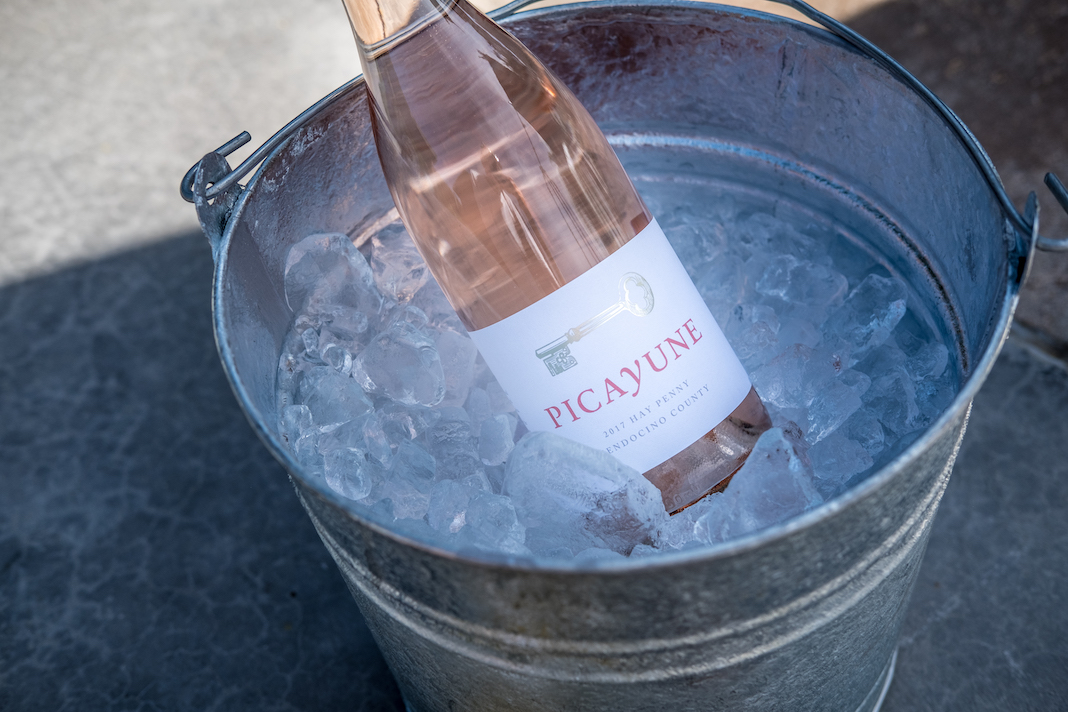 Rosé bottle in ice bucket
