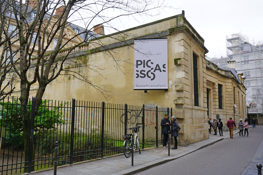 PARIS, FRANCE -2 JAN 2018- View of the Musee Picasso museum, located in the Hotel Sale in the Marais area of Paris, which reopened in 2014 after a five year closure.